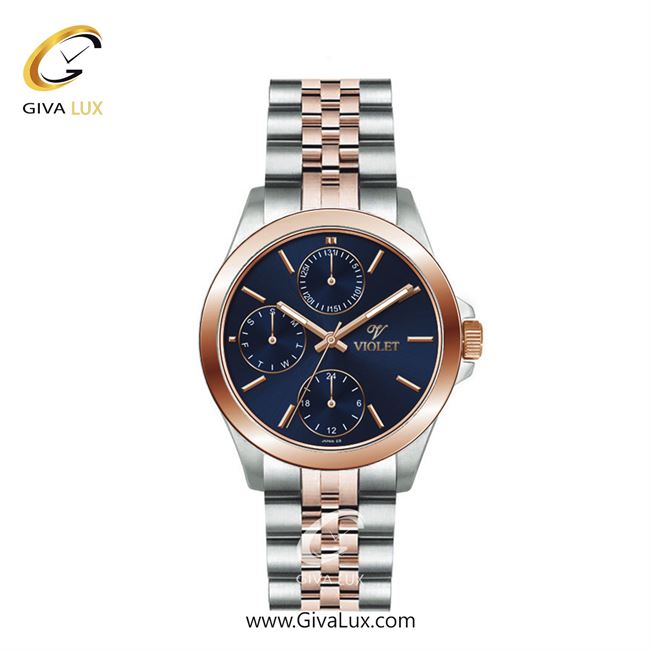 ساعت مچی اورجینال زنانه ویولت VIOLET سه موتوره فول تایم رزگلد-نقره ای | رزگلد-نقره ای| سرمه ای| کد رفرنس 0566/2